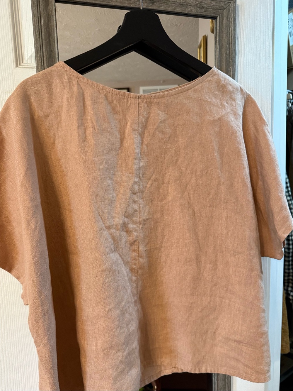 Linenfox Peach Linen Boxy Short-Sleeve Top
